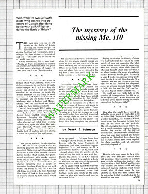 Clacton Essex Me110 Aircraft Pilot Officer Colin Gray -  1973 Article