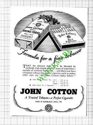 John Cotton Tobacco Small Advert - 1947 Cutting