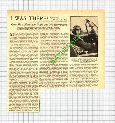 Sqdn Leader J A F MacLachlan RAF Hurricane Fighter WW2 - 1942 Cutting