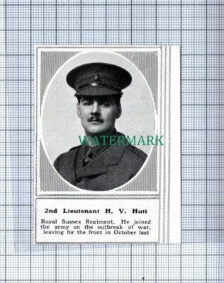 C4761) 2nd Lieut HV Hutt Royal Sussex Regiment World War 1 - 1915 Clip