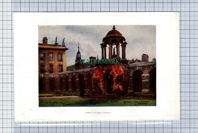 C4093) OXFORD Queen's College Gateway / The High -  SMALL c.1900 Book Print