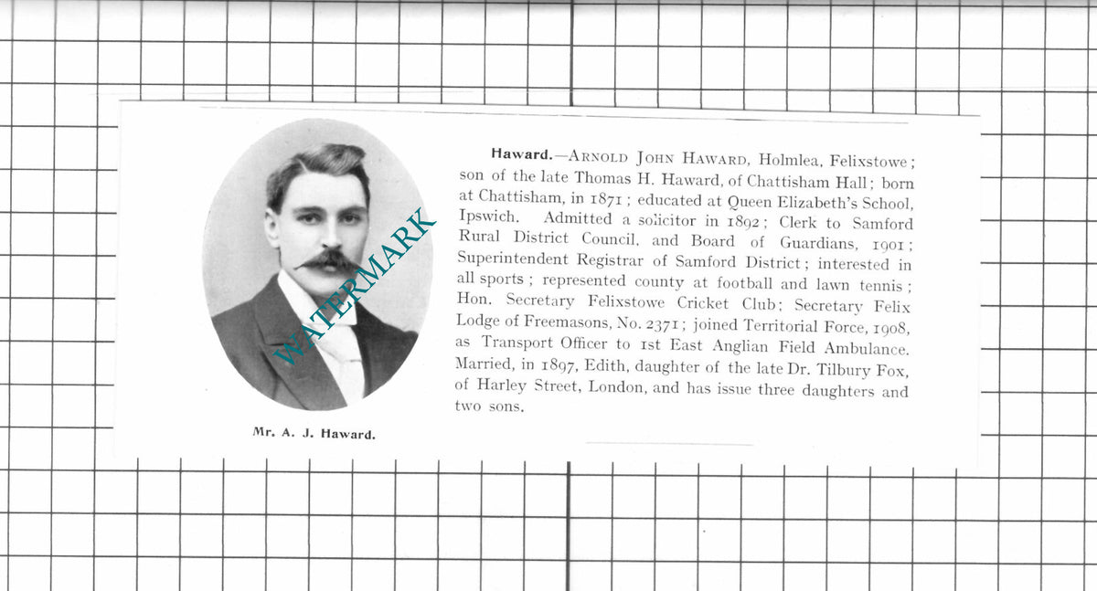 Arnold John Haward Holmlea Felixstowe /  Harry Harper-Smith  -1911 Clipping