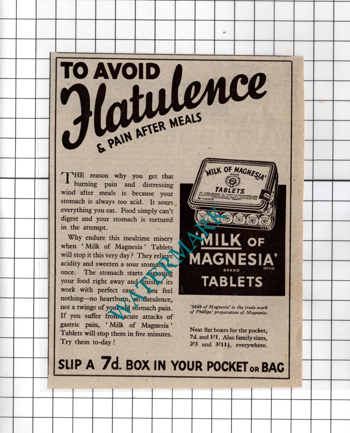 Milk Of Magnesia Tablets ADVERT  - c.1940 Small Clipping