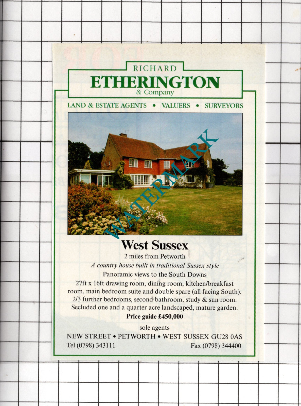 Petworth Sussex House Sale Advert - 1994 Cutting