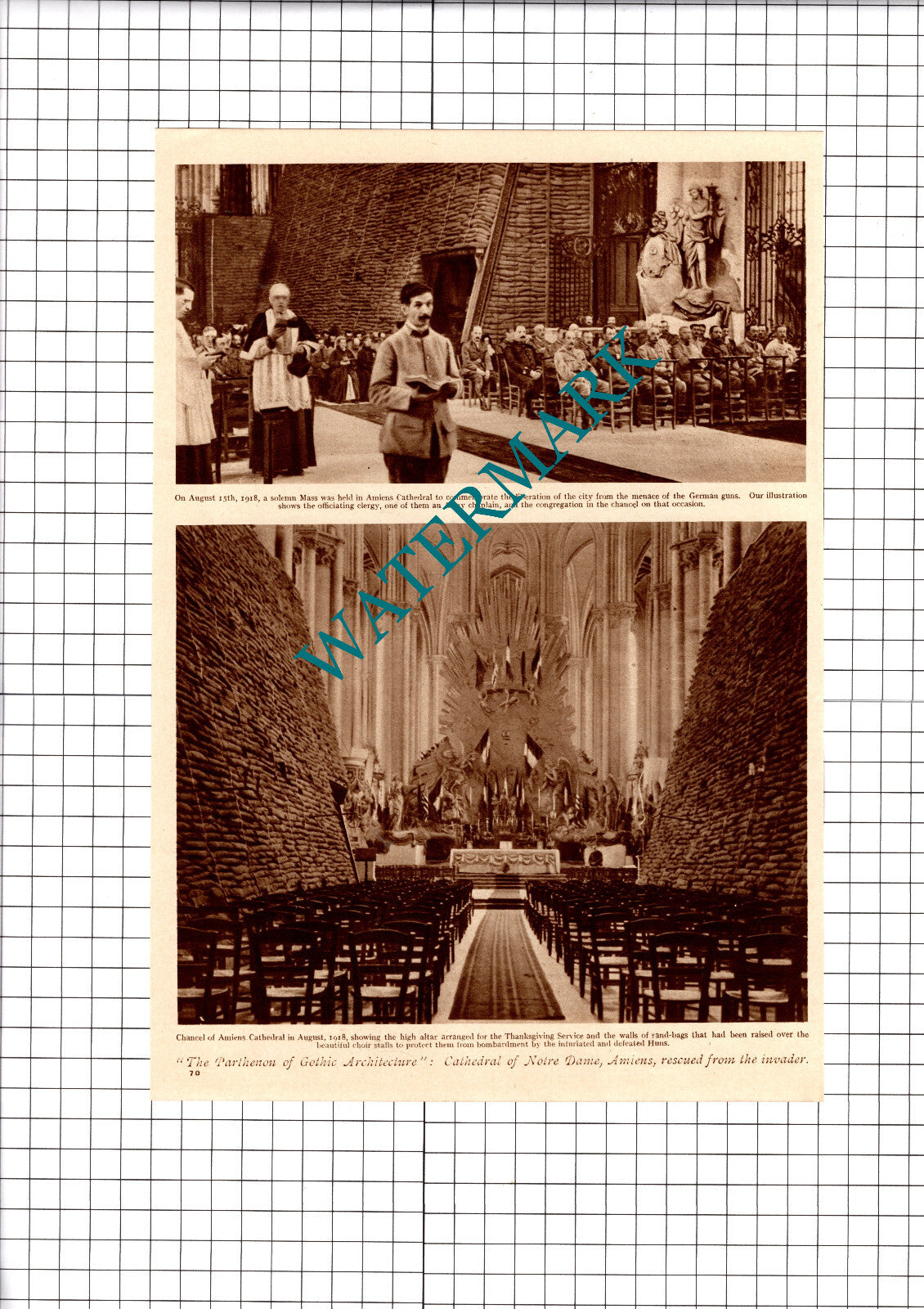 Cathedral of Notre Dame Amiens France  Great War WW1 - c.1918 Cutting