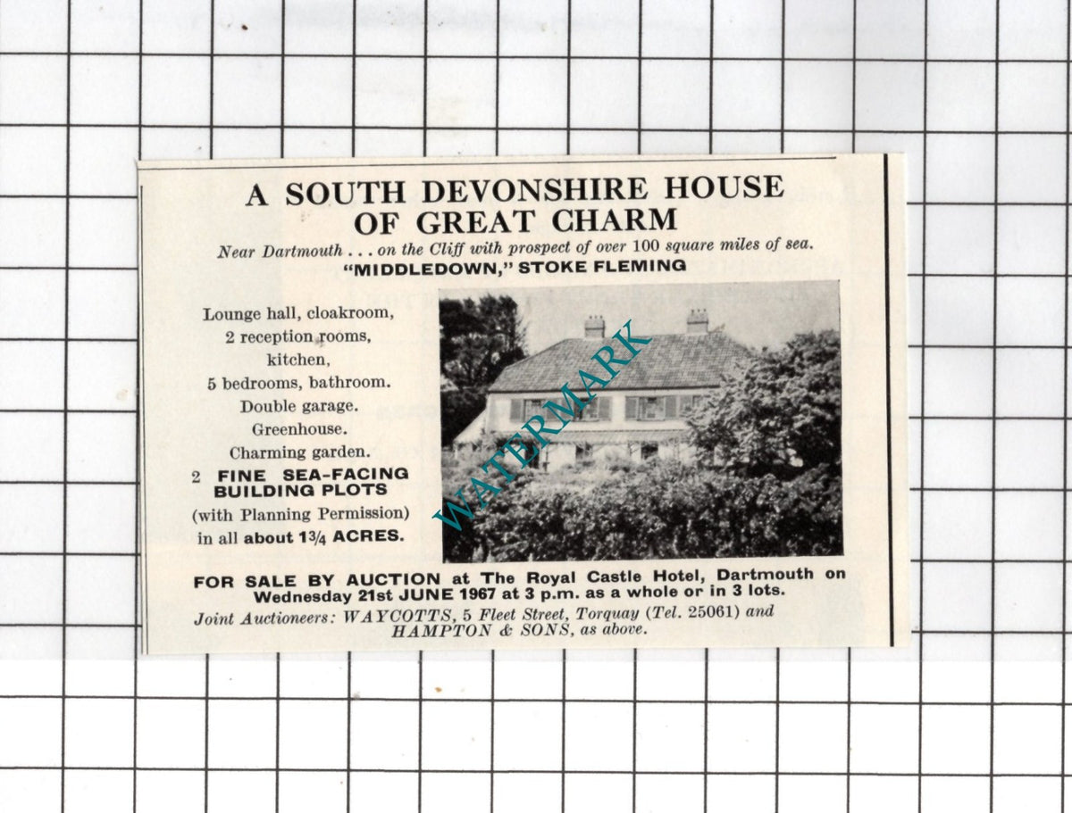 Middledown Stoke Fleming Devon - 1967 Small House Sale Advert