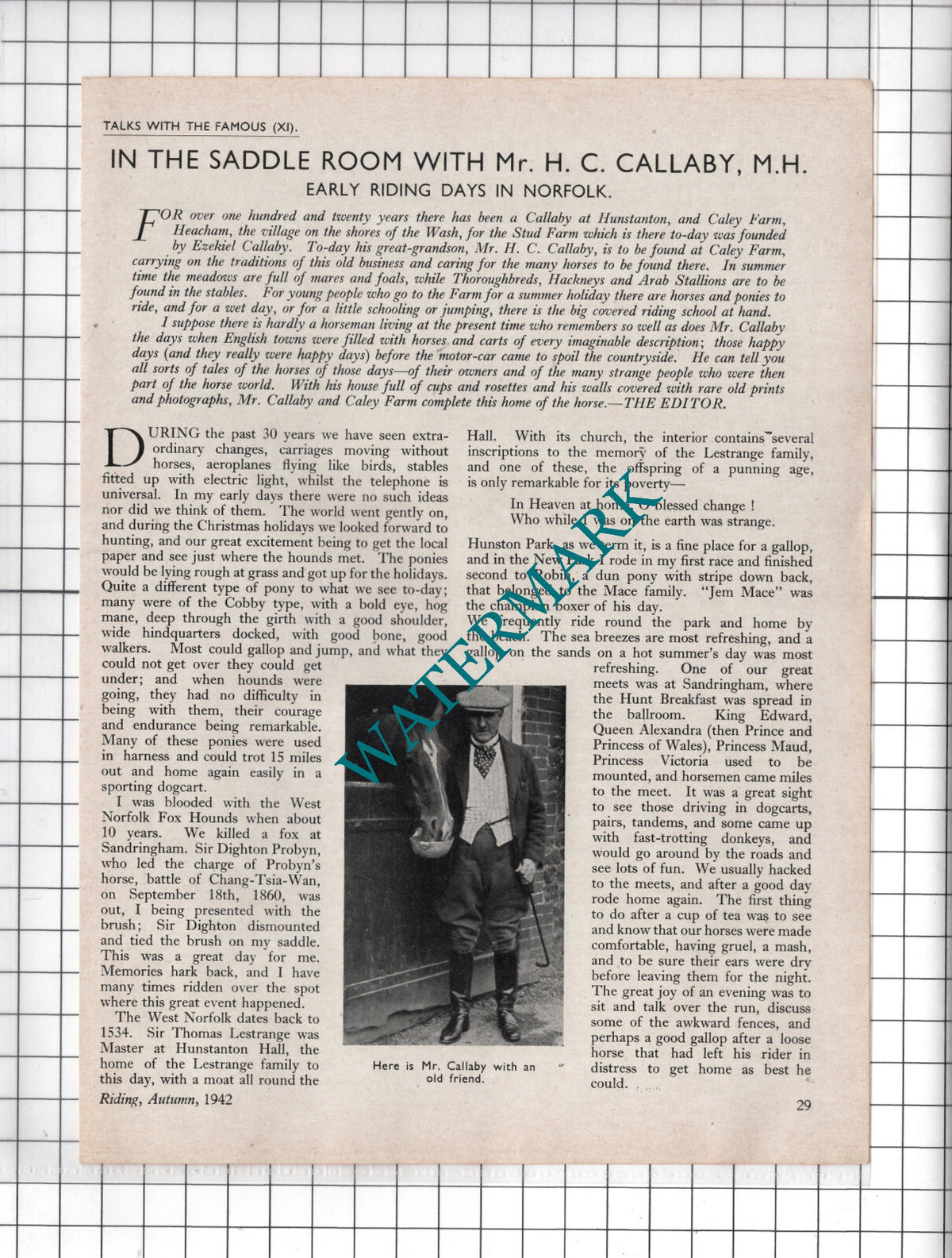 Mr H C Callaby Caley Farm Heacham Norfolk  Ezekiel Hunstanton  - 1942 Article