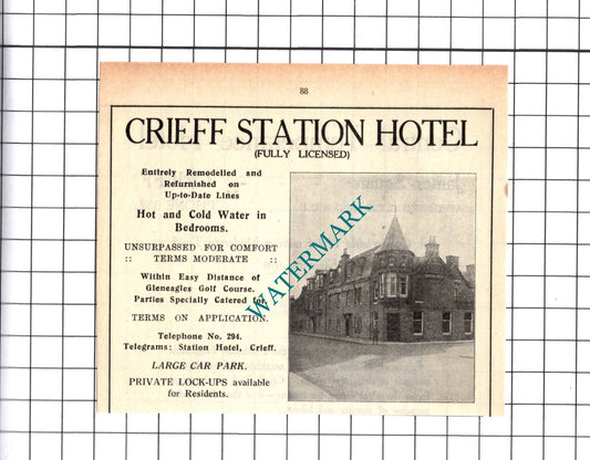 Crieff Station Hotel  Small Advert - 1939 Cutting