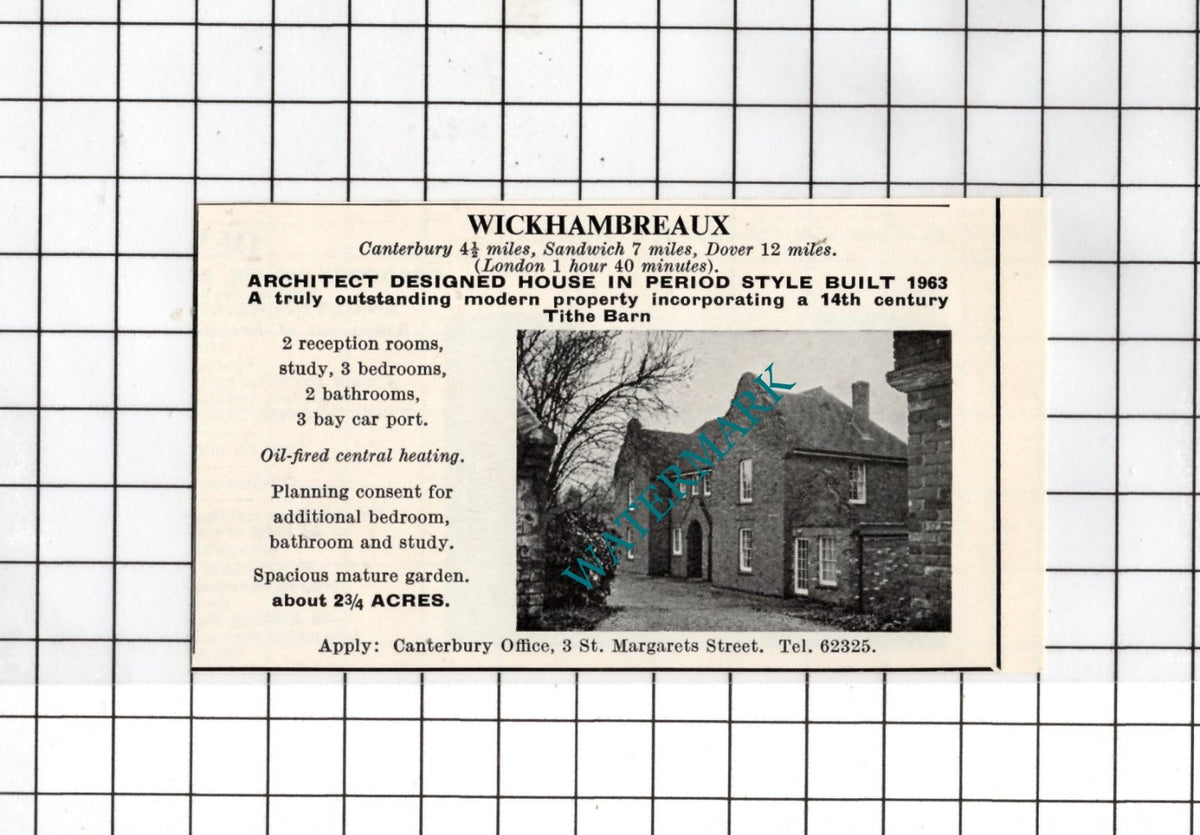 Wickhambreaux Kent -  1967 SMALL House Sale Advert