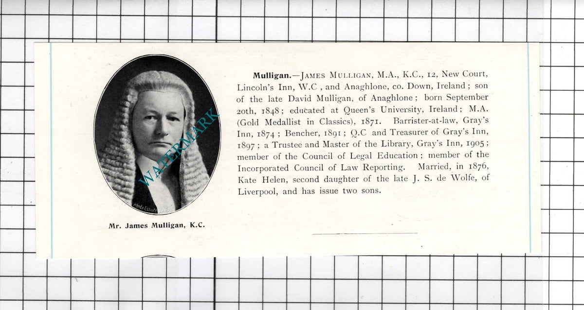 Leonard Mossop Long Sutton / James Mulligan KC Anaghlone Down - c.1905 Clipping