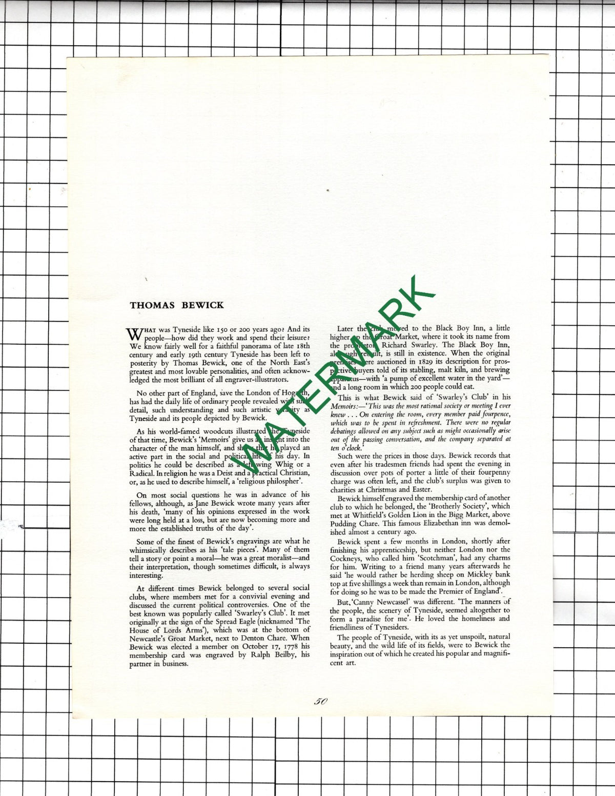 Thomas Bewick  - 1969 Print / Article