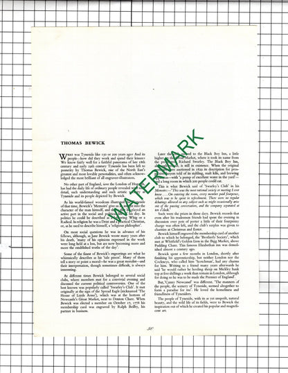 Thomas Bewick  - 1969 Print / Article