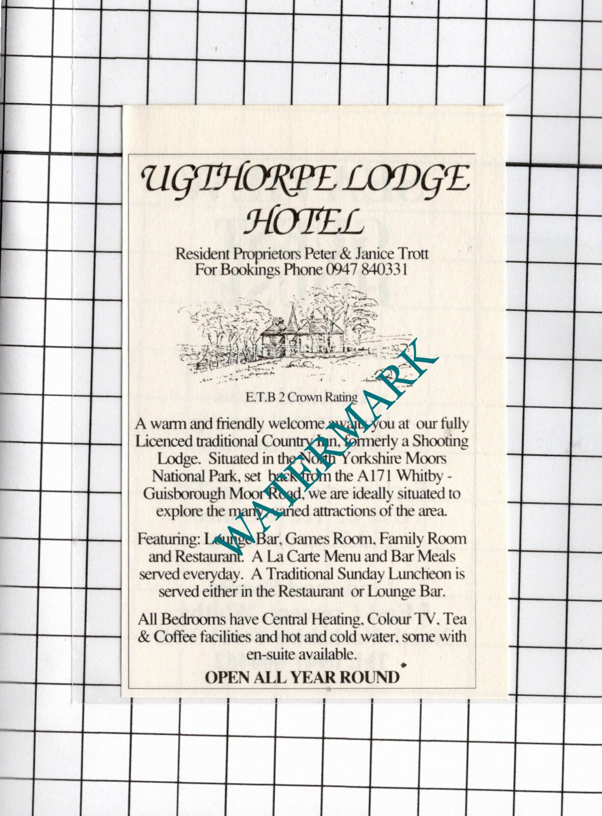 Ugthorpe Lodge Hotel North Yorkshire Peter & Janice Trott  - 1990 Small Advert