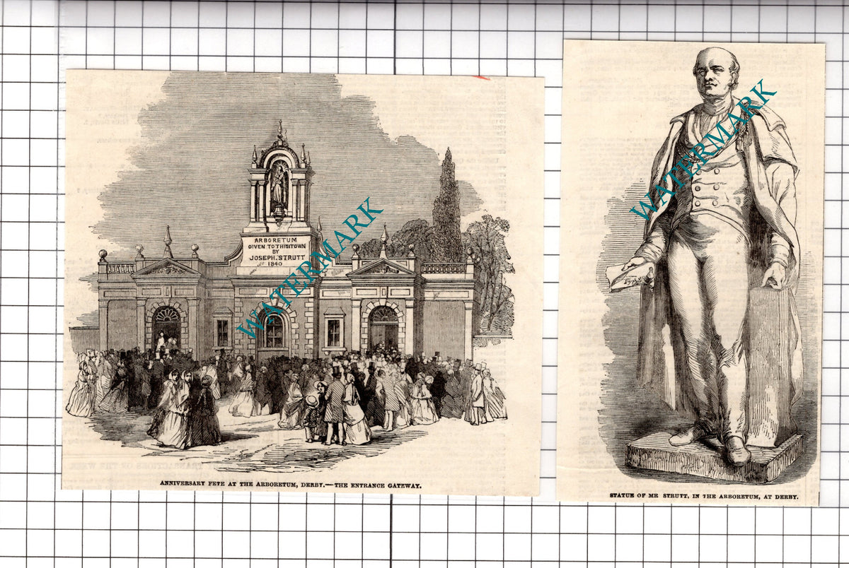 Derby Arboretum Statue Joseph Strutt   -  1854 Two-Part Clipping / Print