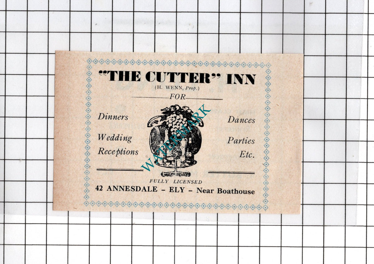 The Cutter Inn  Ely Cambridgeshire H Wenn /  H Long Grocer - 1949 Small Advert