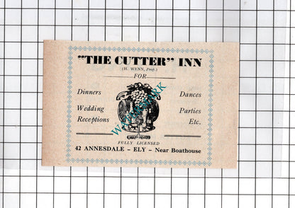 The Cutter Inn  Ely Cambridgeshire H Wenn /  H Long Grocer - 1949 Small Advert