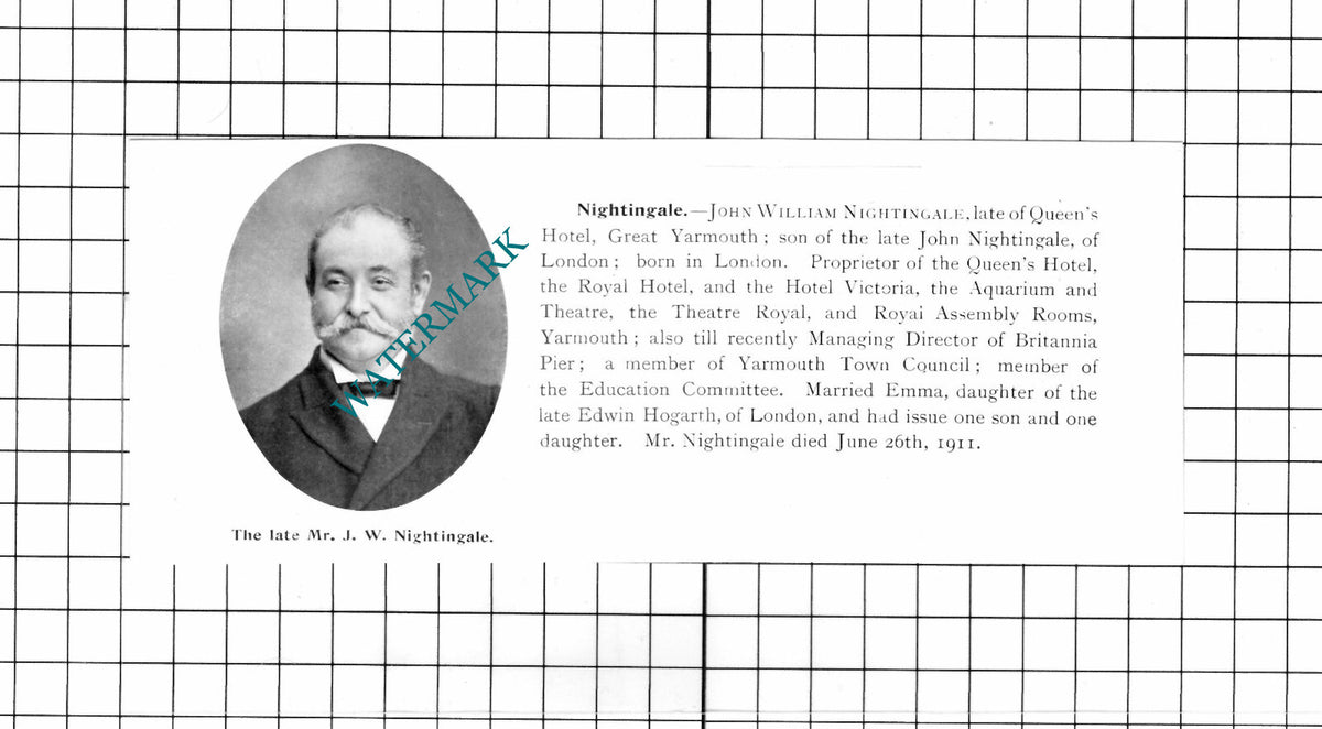John William Nightingale Queen's Hotel Great Yarmouth Obituary - 1911 Clipping