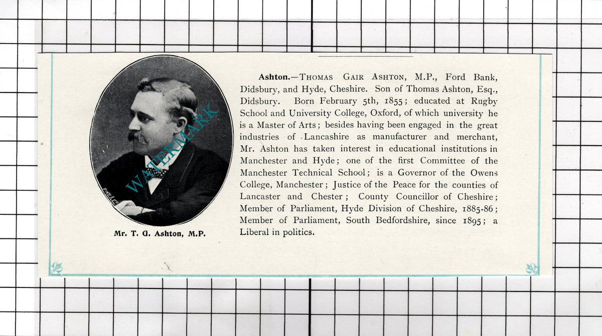 Thomas Gair Ashton MP Ford Bank Didsbury Manchester - c.1900 Cutting