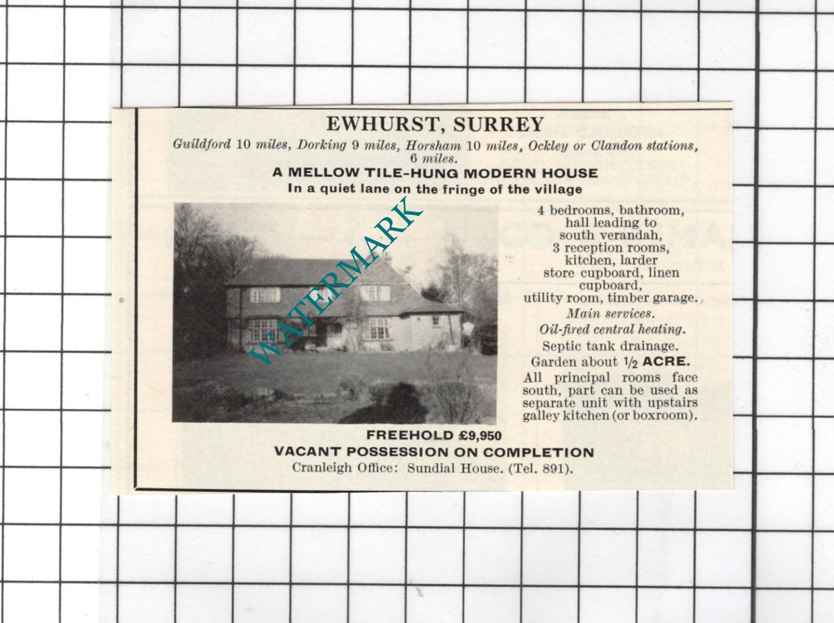 Ewhurst Surrey SMALL House Sale Advert - 1967