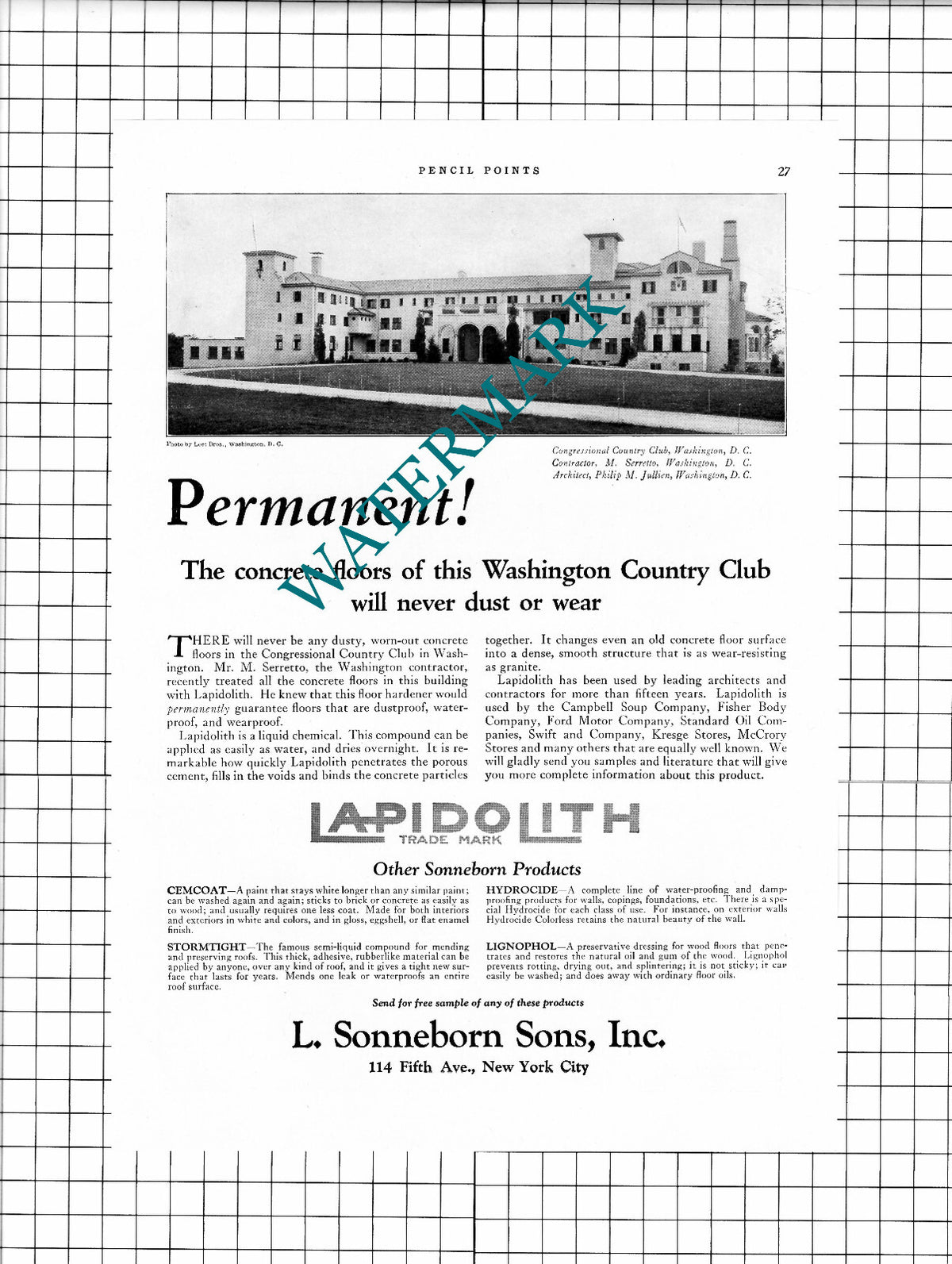 Congressional Country Club Washington DC Serretto Sonneborn - c. 1926 Advert