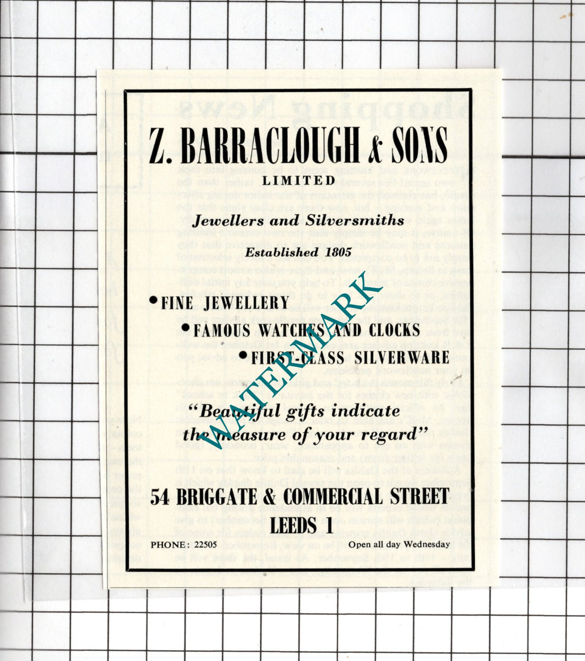 Z Barraclough & Sons Ltd Leeds Jewellers  - 1956 Small Advert