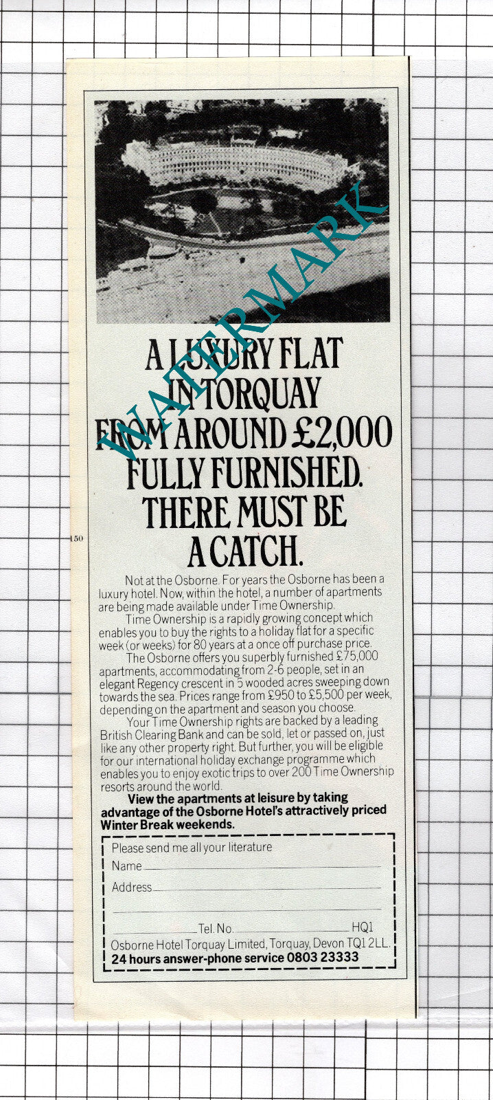 Osborne Hotel Torquay Devon Apartments Advert - 1980 Cutting