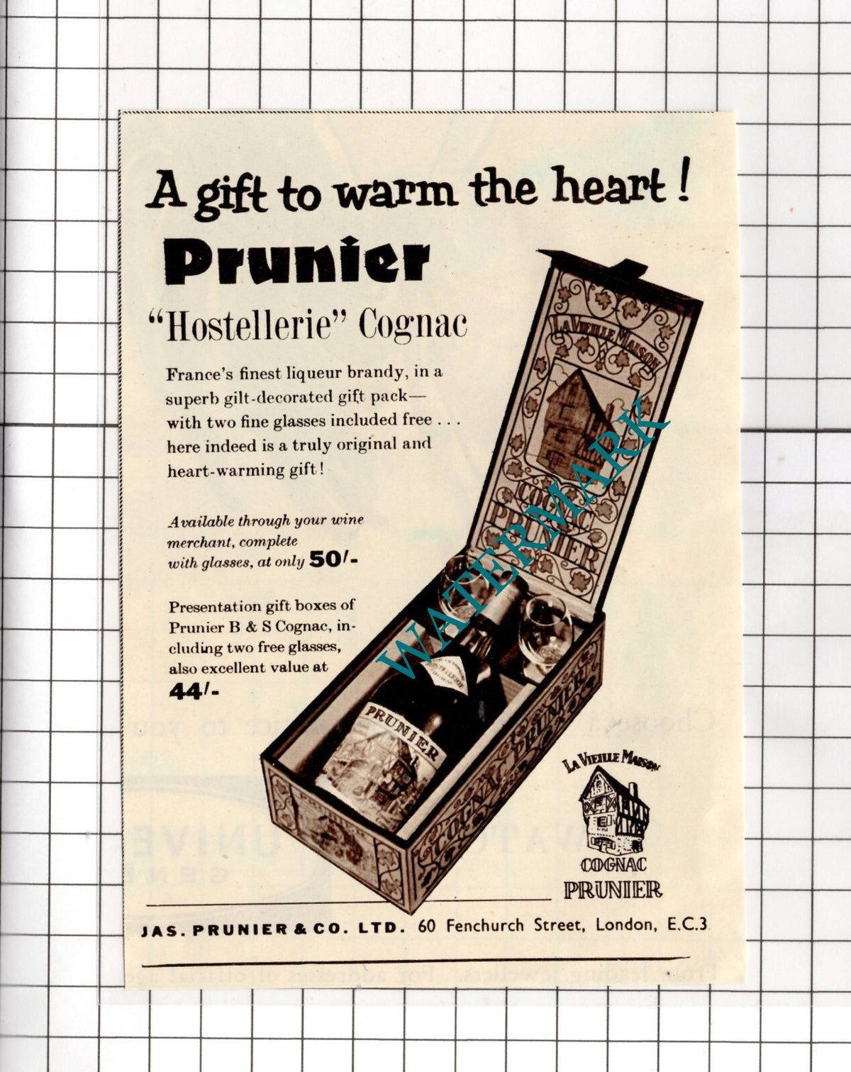Prunier Cognac Brandy Advert   - 1955 Small Cutting