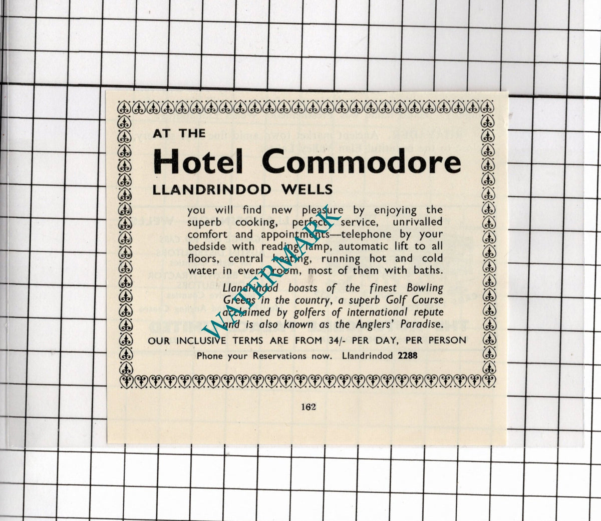 Hotel Commodore Llandrindod Wales Small Advert  - 1953 Clipping