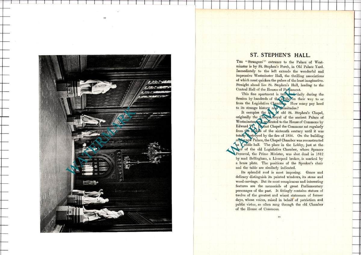 The Palace Of Westminster London St Stephen's Hall - c.1904 Article / Print