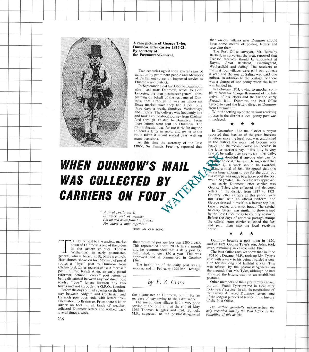 Great Dunmow Essex Mail George Tyler  - 1967 Article