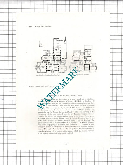 Marsh House Bentley Hampshire Ernest Emerson Architect - 1911 Cutting / Print