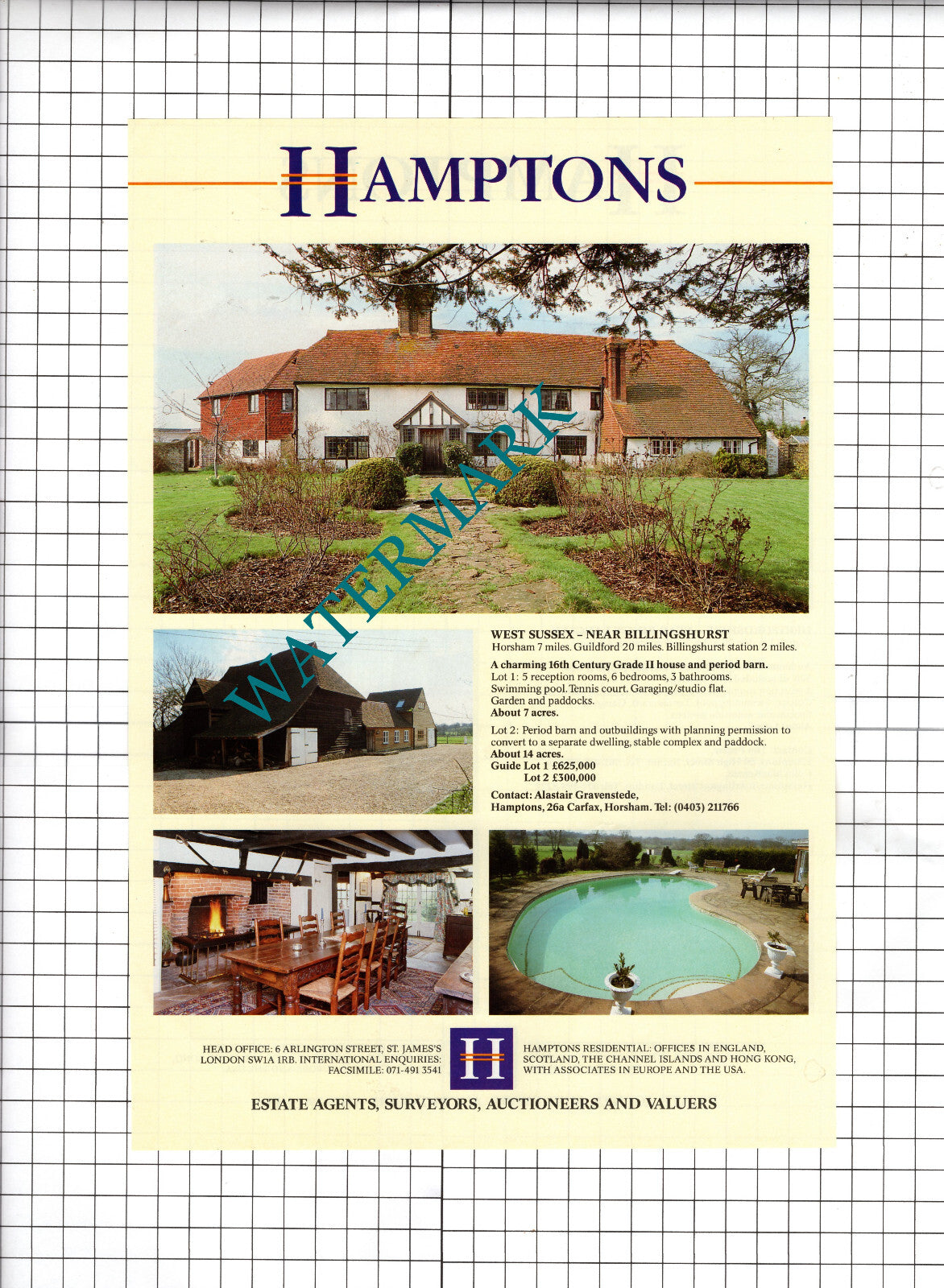 Billingshurst Sussex  / King's Langley Hertfordshire  -1991 House Sale Advert