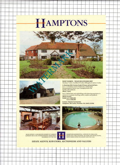 Billingshurst Sussex  / King's Langley Hertfordshire  -1991 House Sale Advert