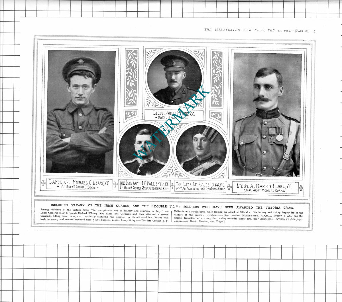 Michael O'Leary Philip Neame De Pass Martin-Leake Vallentin WW1 -1915 Clipping