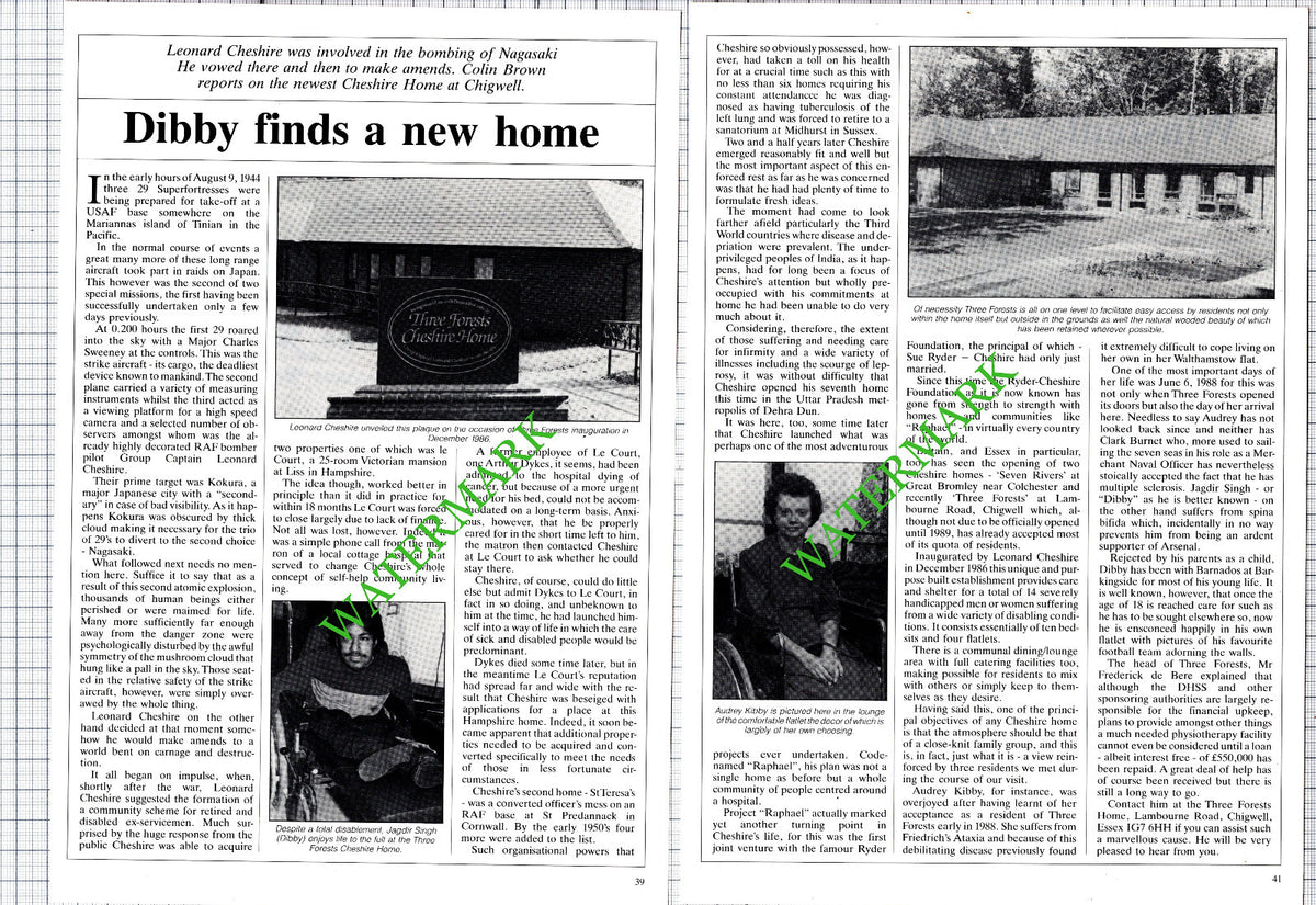 Leonard Cheshire Three Forests Chigwell Essex Jagdir Singh Dibby  - 1988 Article