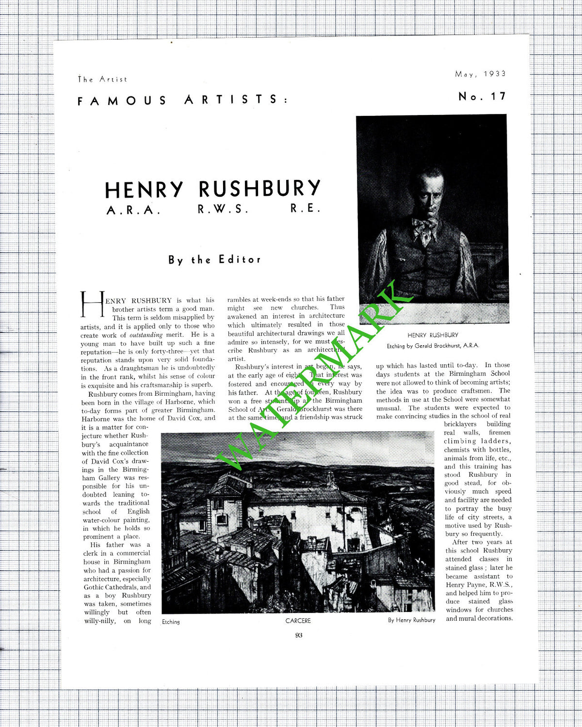 Henry Rushbury Artist - 1933 Article