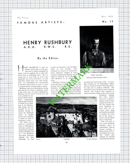 Henry Rushbury Artist - 1933 Article