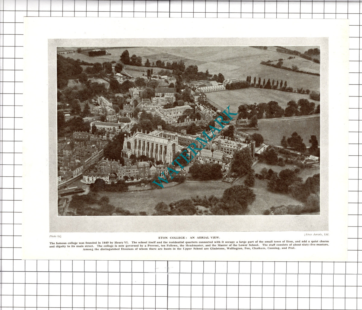 Eton College Aerial View / Eton Chapel - c1930's Book Print