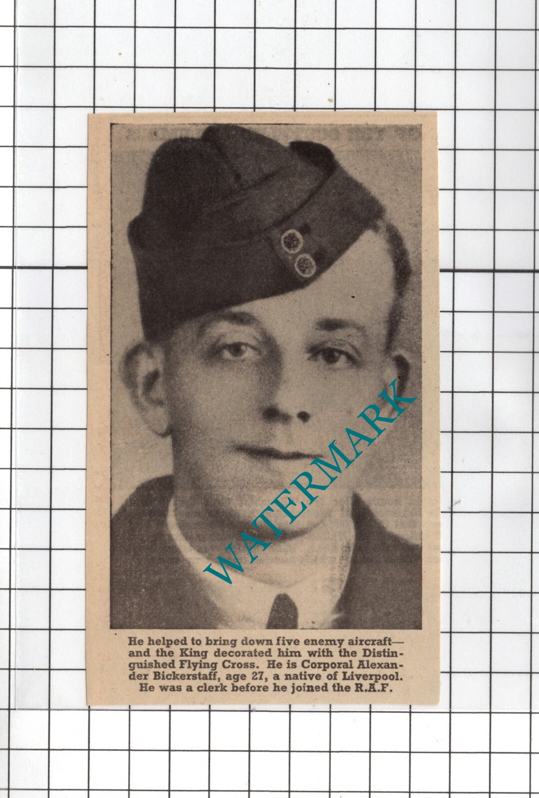 Corporal Alexander Bickerstaff Liverpool  WW2   - 1940 Small Clipping