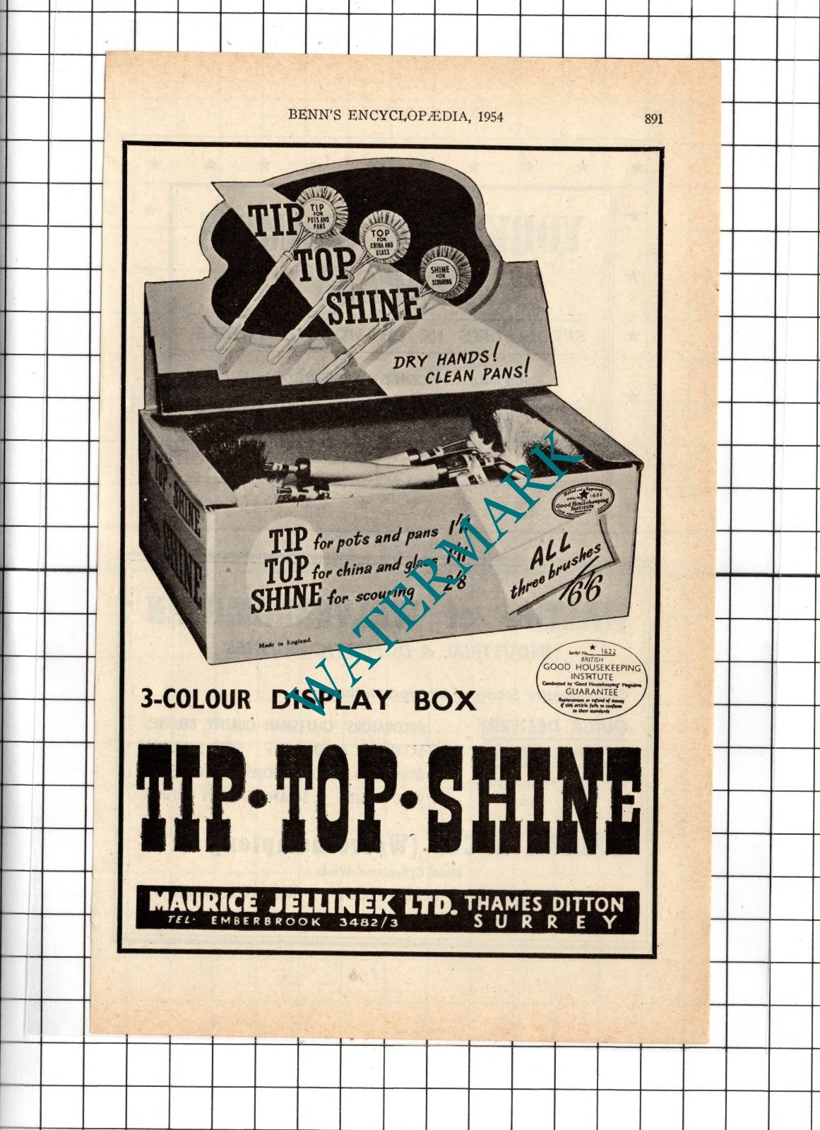 Maurice Jellinek Ltd Thames Ditton Surrey Tip Top Shine  - 1954 Advert