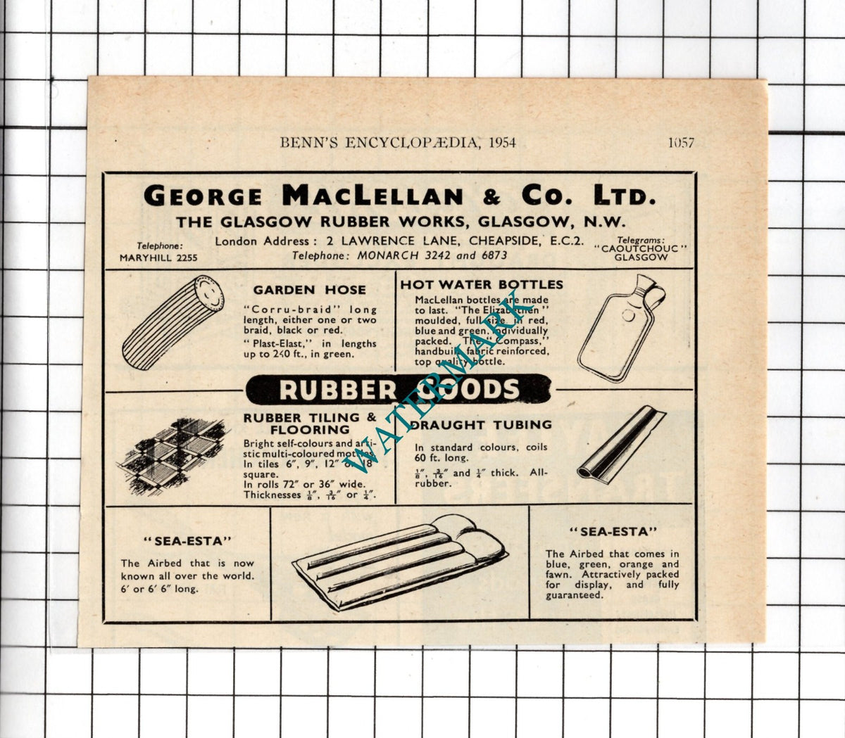 George MacLellan & Co Ltd Glasgow Rubber Works  - 1954 Small Advert