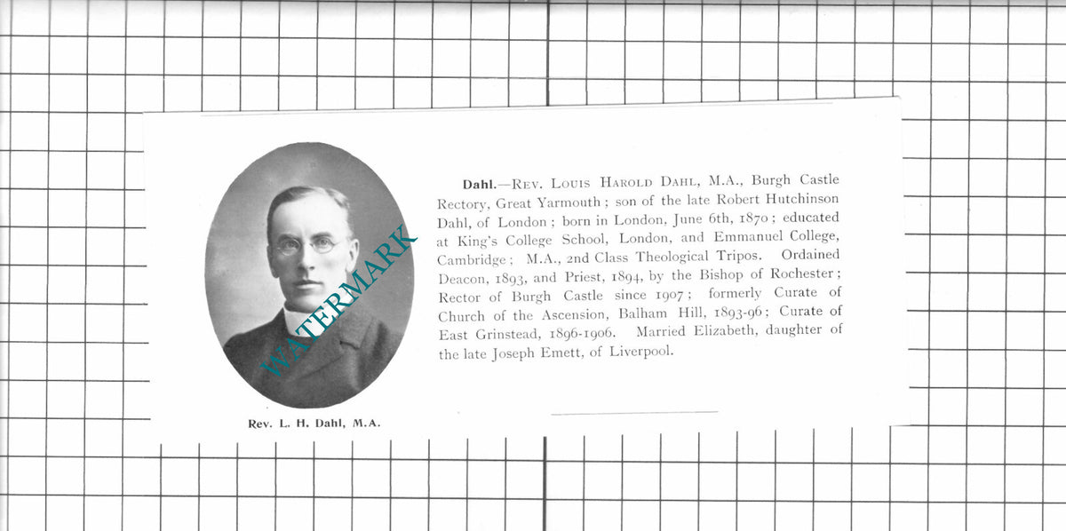 Rev Louis Harold Dahl Burgh Castle Rectory Great Yarmouth - 1911 Clipping
