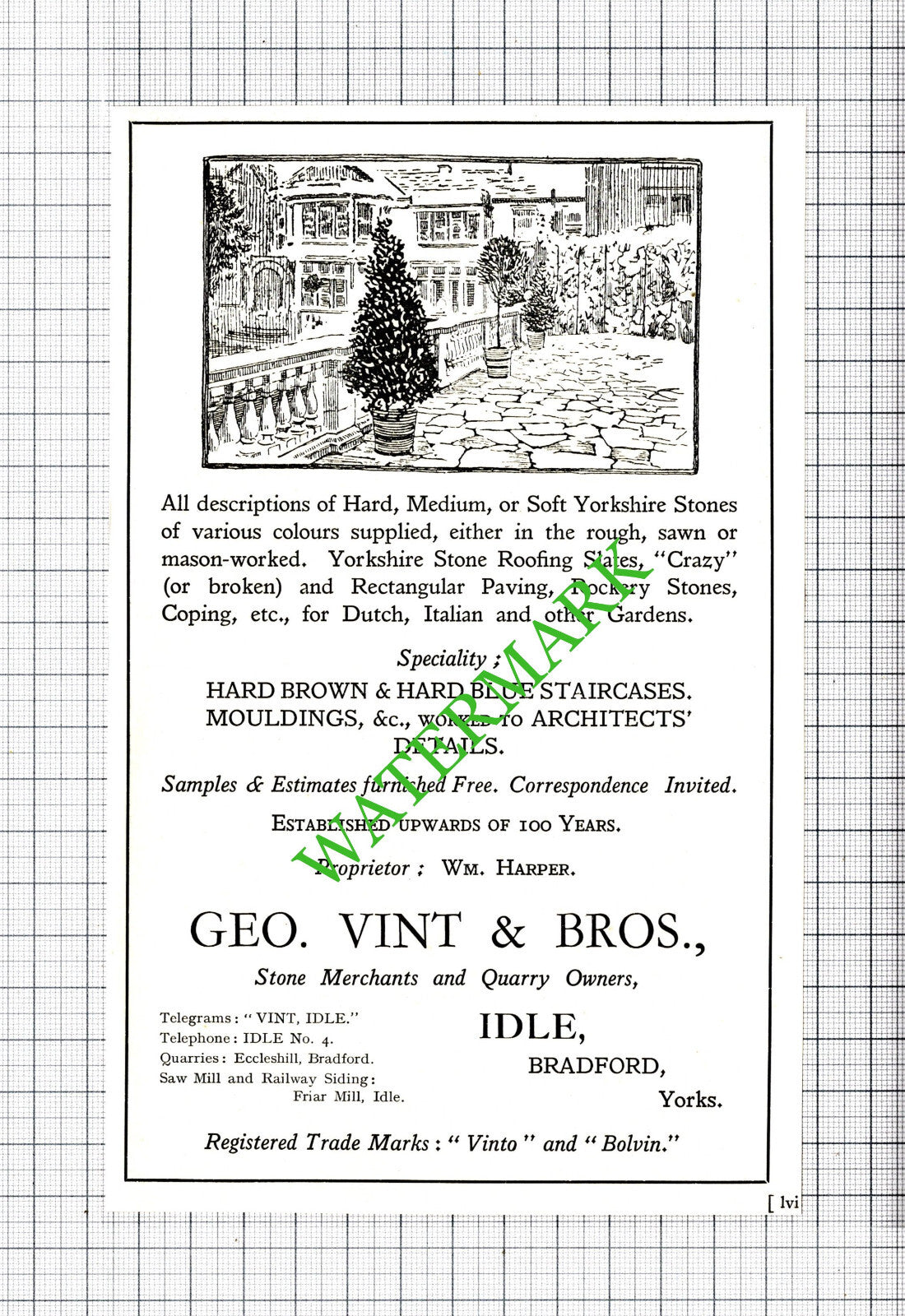 George Vint & Bros Idle Bradford William Harper Advert - 1927 Cutting