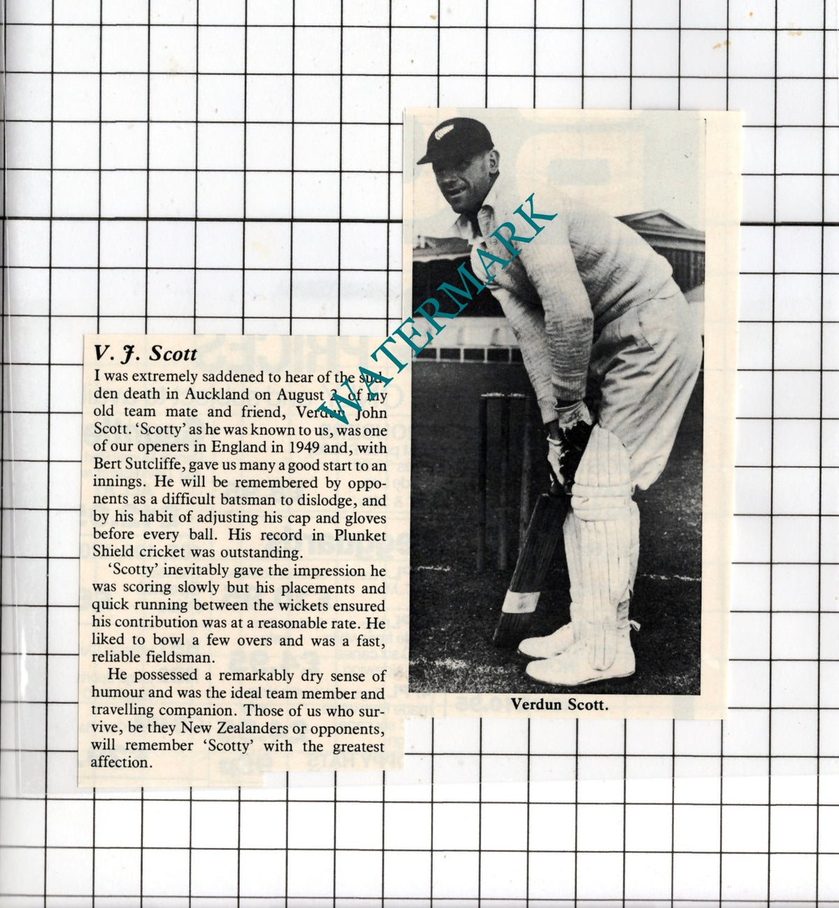 Verdun John Scott Cricketer Cricket New Zealand Obituary - 1980 Clipping