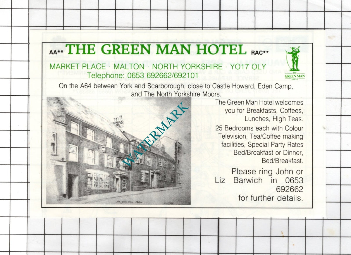 The Green Man Hotel Malton North Yorkshire John Barwich  - c.1980  Advert