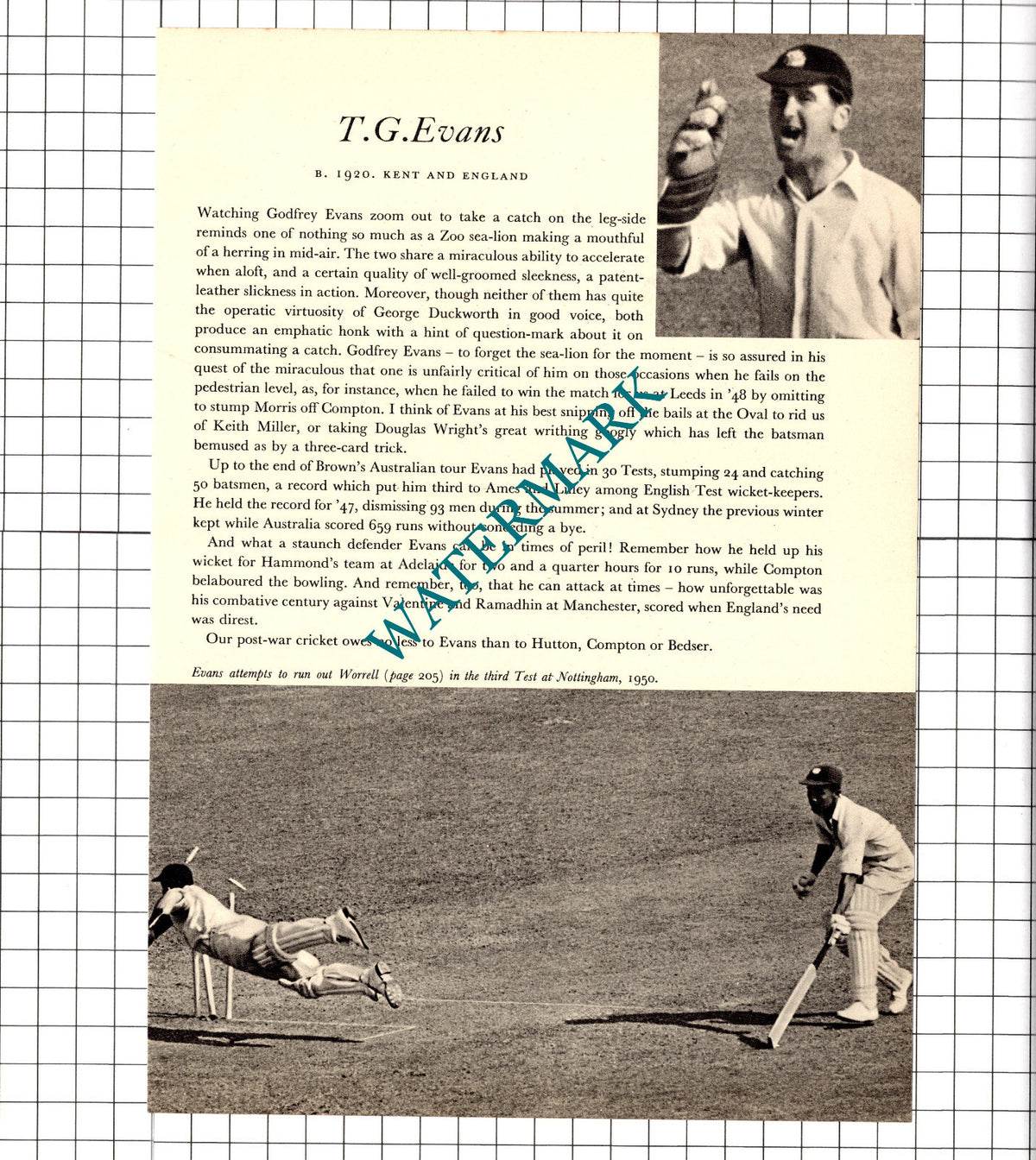 Godfrey Evans Cricketer /  Reggie Simpson Cricket - 1952 Book Print