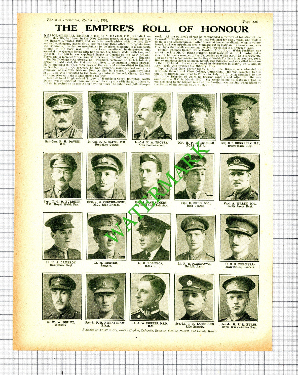 Hugh Troyte John Trevor-Jones Nunneley Thomas Burdett Rhyl  WW1 -1918 Cutting