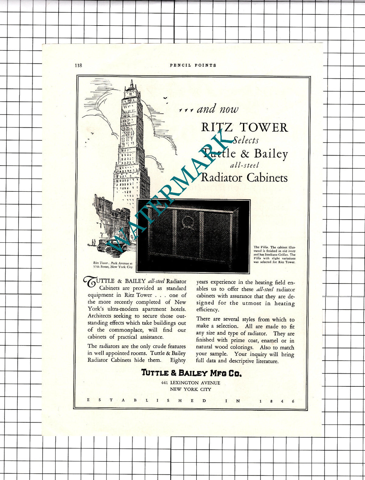 Ritz Tower New York Tuttle & Bailey  -  1926 Advert / Print