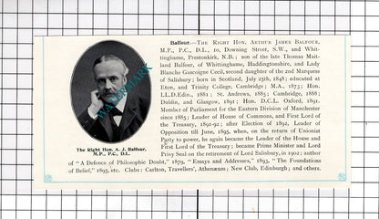 Sir George Wyatt Truscott / Right Hon Arthur James Balfour -  c.1910 Cutting
