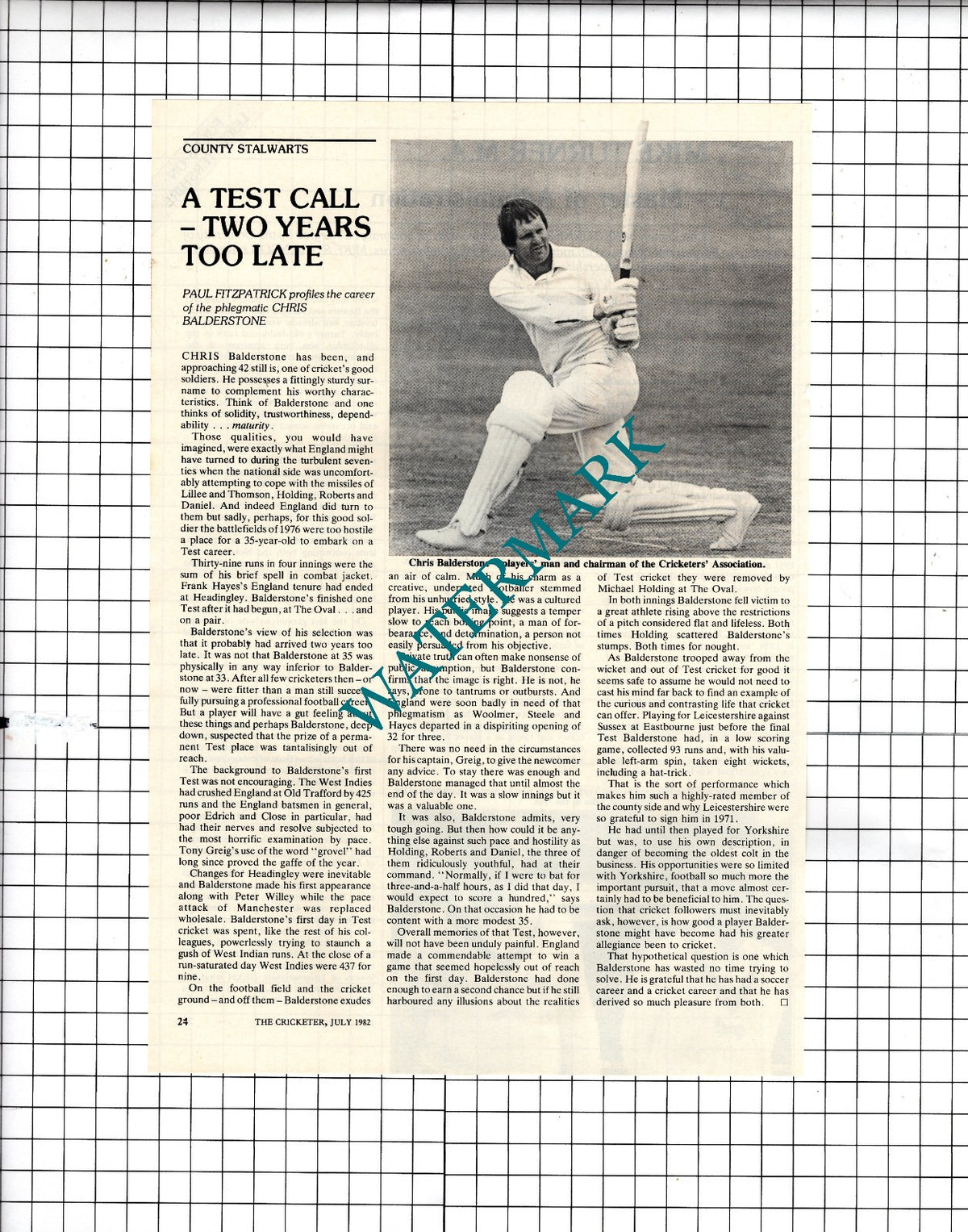 Chris Balderstone Cricketer Cricket - 1982 Article